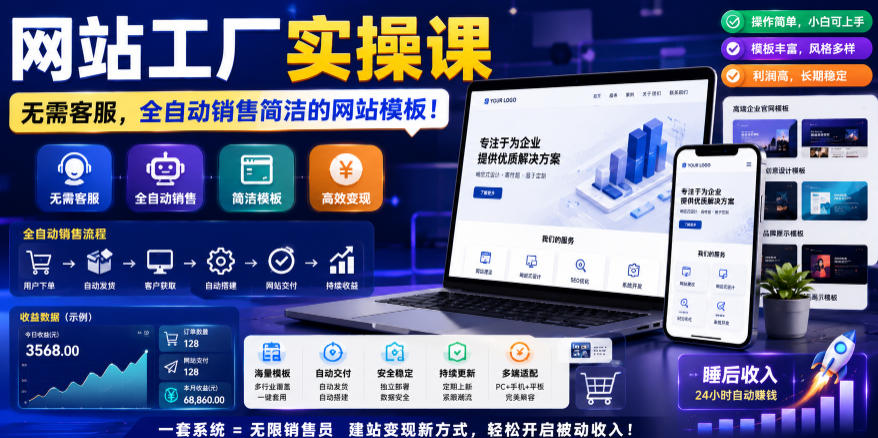 网站工厂实操课,无需客服,网站模板自动赚钱!【原创双语字幕】-紫橙资源网