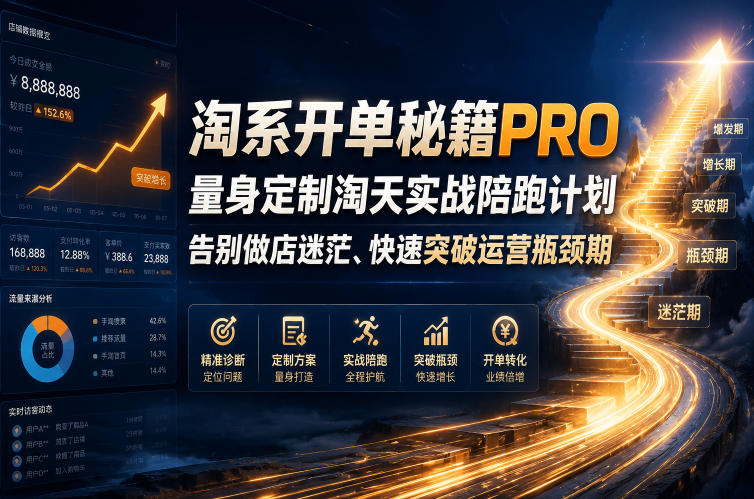 淘系开单秘籍PRO,量身定制淘天实战陪跑计划,告别做店迷茫、快速突破运营瓶颈期(2026年6月11)-紫橙资源网