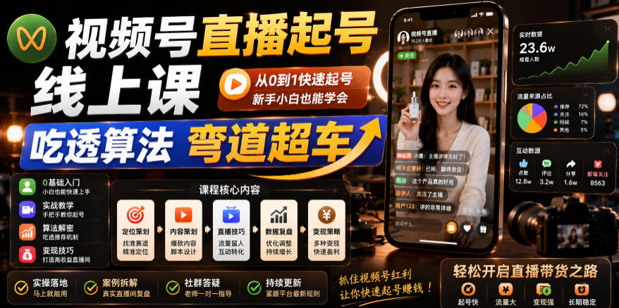 视频号直播起号线上课,吃透算法弯道超车(2026年6月)-紫橙资源网