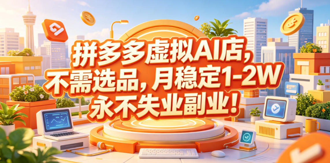 拼多多虚拟AI店,不需选品,月稳定1-2W,永不失业副业!-紫橙资源网