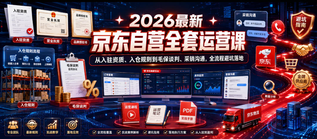 2026最新京东自营全套运营课,从入驻资质、入仓规则到毛保谈判、采销沟通,全流程避坑落地-紫橙资源网