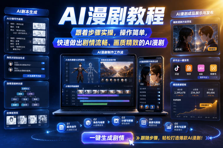 AI漫剧教程,跟着步骤实操,操作简单,快速做出剧情流畅、画质精致的AI漫剧-紫橙资源网