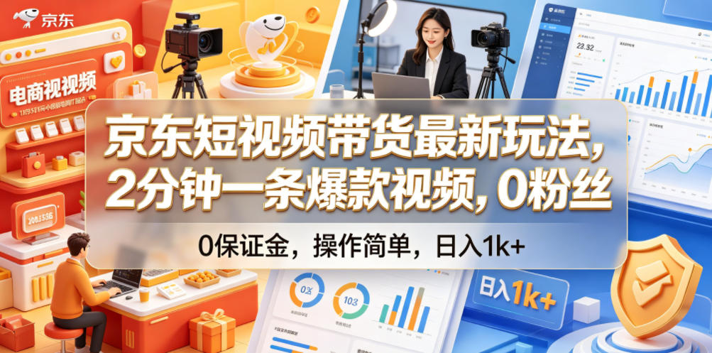 京东短视频带货最新玩法,2分钟一条爆款视频,0粉丝,0保证金,操作简单,日入1k+-紫橙资源网