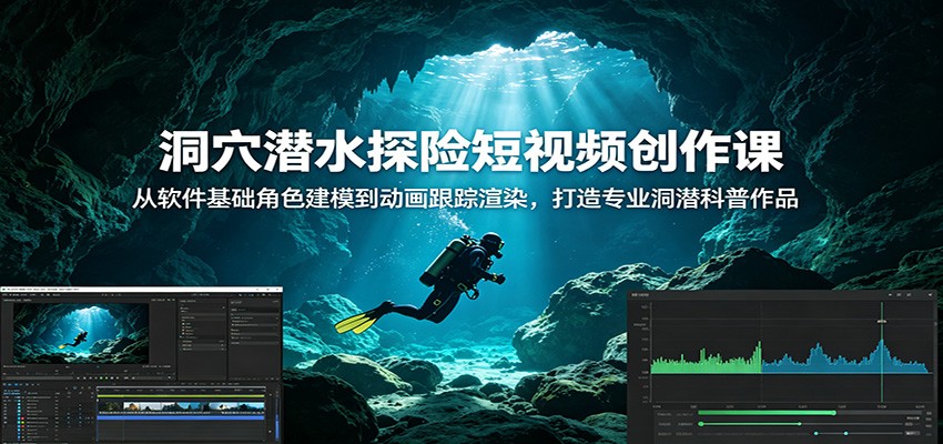 洞穴潜水探险短视频创作课:从软件基础角色建模到动画跟踪渲染,打造专业洞潜科普作品-紫橙资源网