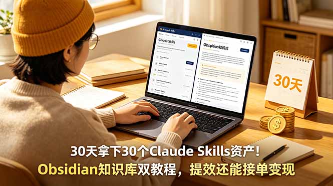 30天拿下30个Claude Skills资产!Obsidian知识库双教程,提效还能接单变现-紫橙资源网
