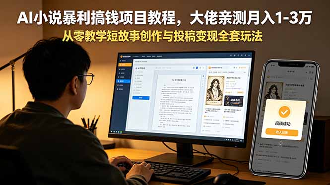 AI小说暴利搞钱项目教程,大佬亲测月入1-3万,从零教学短故事创作与投稿变现全套玩法-紫橙资源网