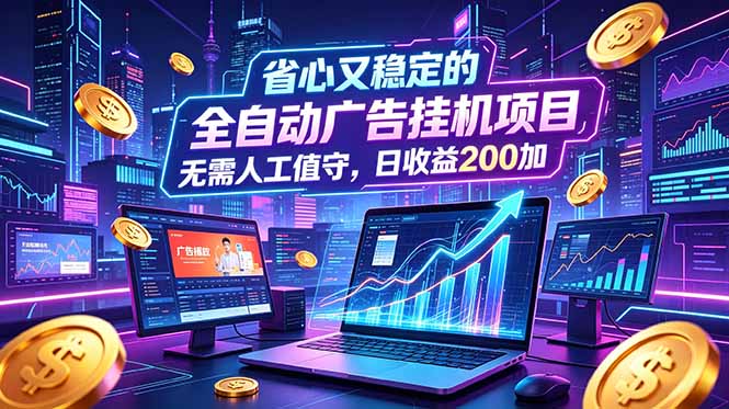 全自动广告挂机项目,全程无需人工值守。稳定创收每日收益200+-紫橙资源网
