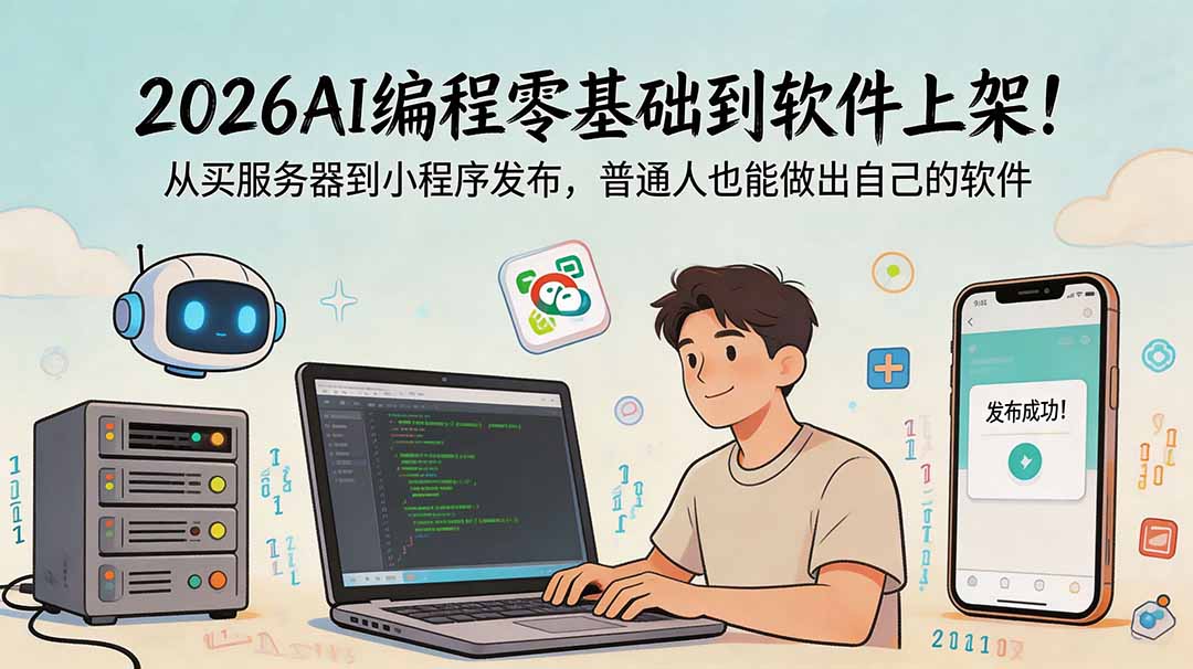 2026AI编程零基础到软件上架!从买服务器到小程序发布,普通人也能做出自己的软件-紫橙资源网