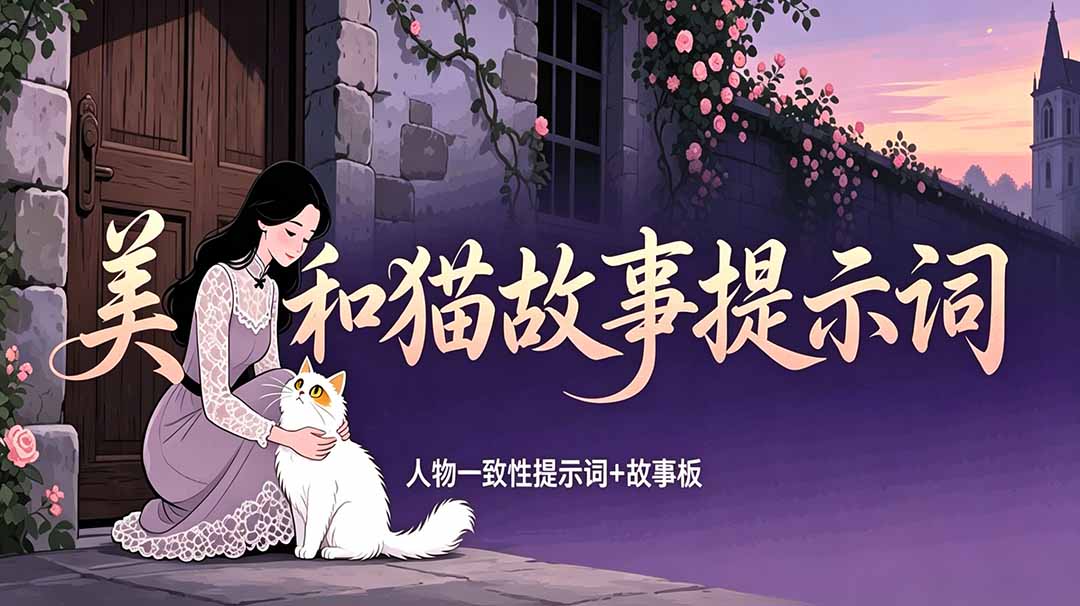 美女和猫故事提示词,人物一致性提示词+故事板-紫橙资源网