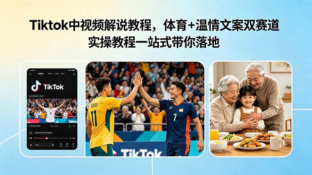Tiktok中视频解说教程,体育+温情文案双赛道实操教程一站式带你落地-紫橙资源网