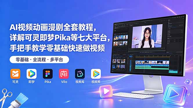 AI视频动画漫剧全套教程,详解可灵即梦Pika等七大平台,手把手教学零基础快速做视频-紫橙资源网