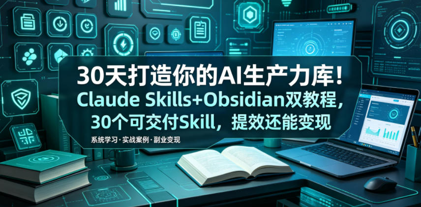 30天打造你的AI生产力库!Claude Skills+Obsidian 双教程,30 个可交付 Skill,提效还能变现-紫橙资源网