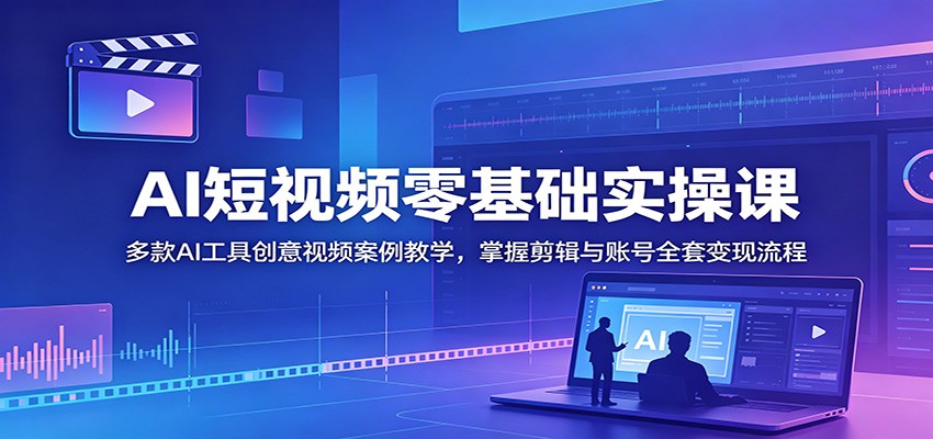 AI短视频零基础实操课:多款AI工具创意视频案例教学,掌握剪辑与账号全套变现流程-紫橙资源网