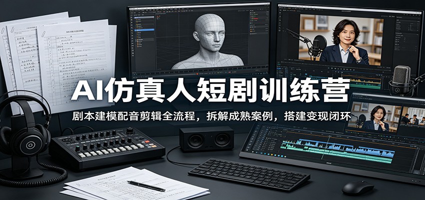AI仿真人短剧训练营:剧本建模配音剪辑全流程,拆解成熟案例,搭建变现闭环-紫橙资源网
