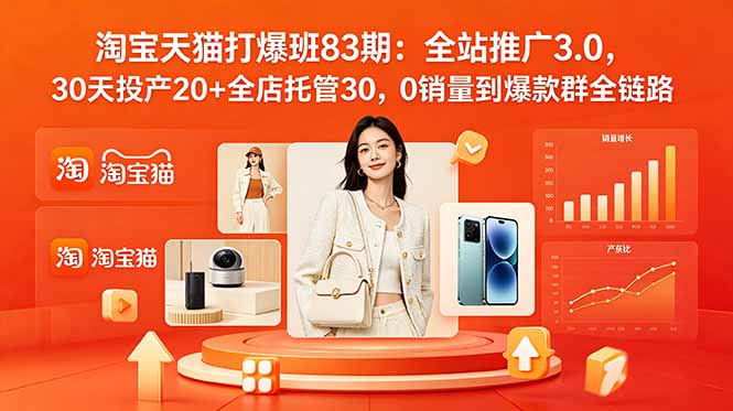 2026淘宝天猫打爆班83期:全站推广3.0,30天投产20+全店托管30,0销量到爆款群全链路-紫橙资源网
