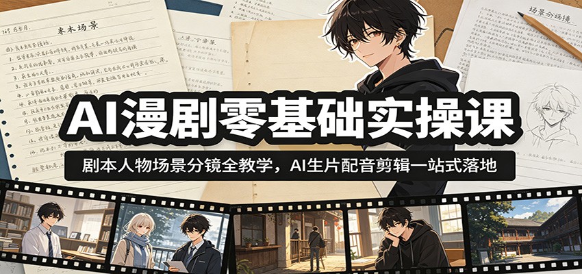 AI漫剧零基础实操课：剧本人物场景分镜全教学，AI生片配音剪辑一站式落地-紫橙资源网