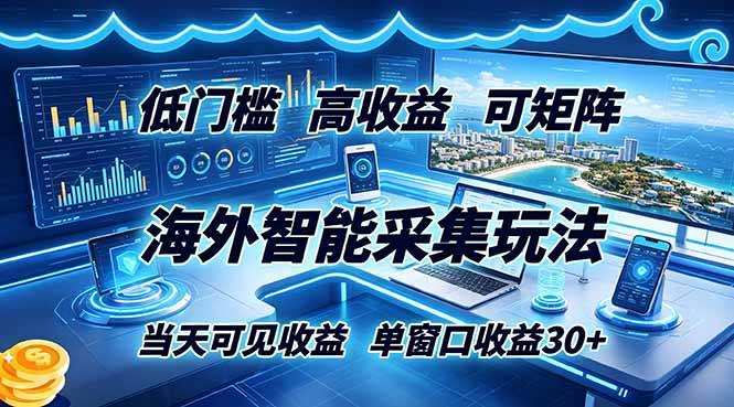 海外智能采集玩法，低门槛高单价可矩阵，当天可见收益，单窗口30+-紫橙资源网