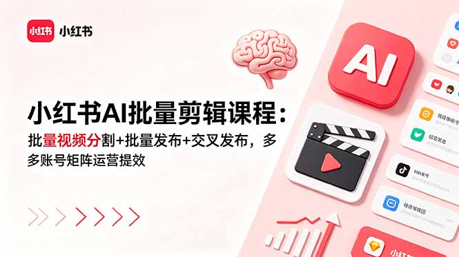 小红书AI批量剪辑课程：批量视频分割+批量发布+交叉发布，多账号矩阵运营提效-紫橙资源网
