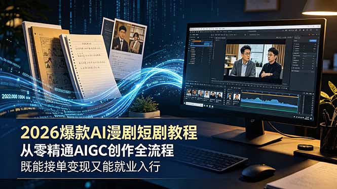 2026 爆款 AI 漫剧短剧教程 从零精通 AIGC 创作全流程 既能接单变现又能就业入行-紫橙资源网