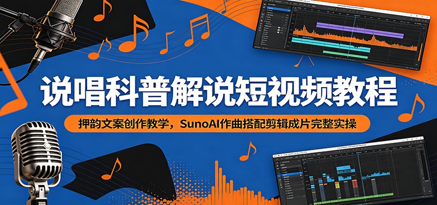 说唱科普解说短视频教程:押韵文案创作教学,SunoAI作曲搭配剪辑成片完整实操-紫橙资源网