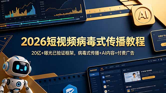 2026短视频病毒式传播教程:20亿+曝光已验证框架,病毒式传播+AI内容+付费广告-紫橙资源网