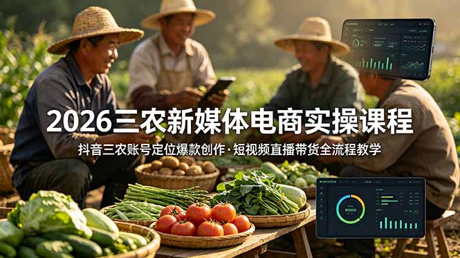 2026三农新媒体电商实操课程:抖音三农账号定位爆款创作,短视频直播带货全流程教学-紫橙资源网