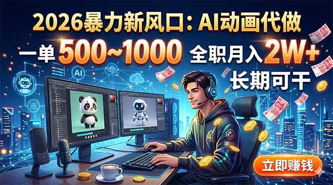 2026暴力新风口:AI动画代做,一单500~1000,全职月入2W+,长期可干-紫橙资源网