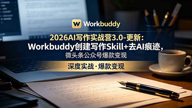 2026AI写作实战营3.0-更新:Workbuddy创建写作Skill+去AI痕迹,微头条公众号爆款变现-紫橙资源网