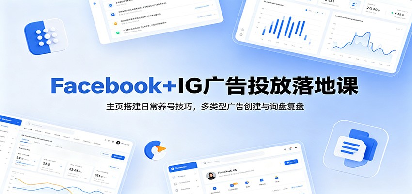 Facebook+IG广告投放落地课:主页搭建日常养号技巧,多类型广告创建与询盘复盘-紫橙资源网
