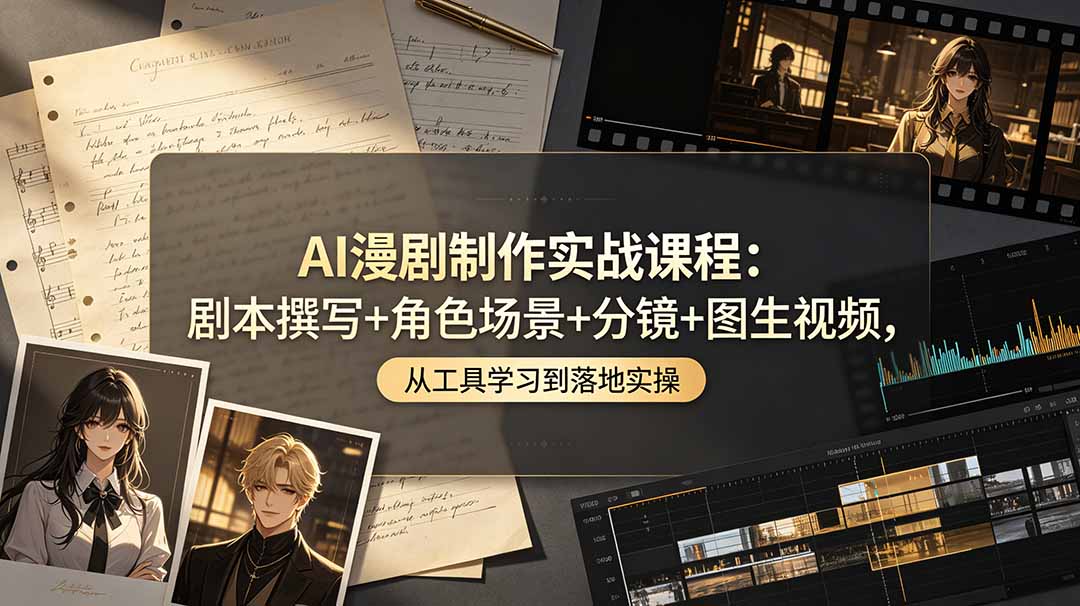 AI漫剧制作实战课程:剧本撰写+角色场景+分镜+图生视频,从工具学习到落地实操-紫橙资源网