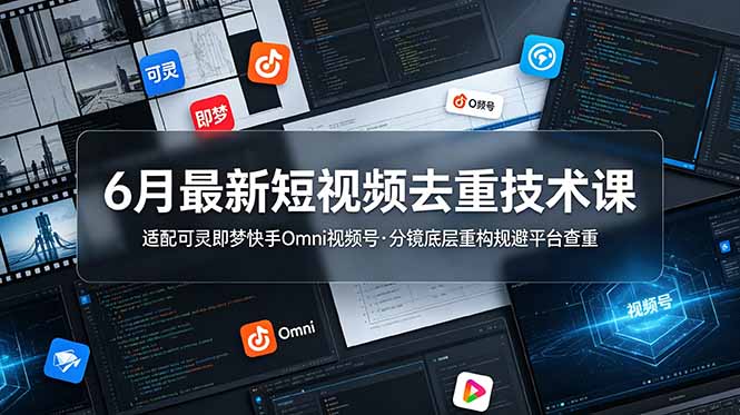 6月最新短视频去重技术课,适配可灵即梦快手Omni视频号,分镜底层重构规避平台查重-紫橙资源网
