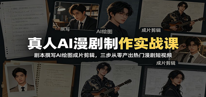 真人AI漫剧制作实战课:剧本撰写AI绘图成片剪辑,三步从零产出热门漫剧短视频-紫橙资源网