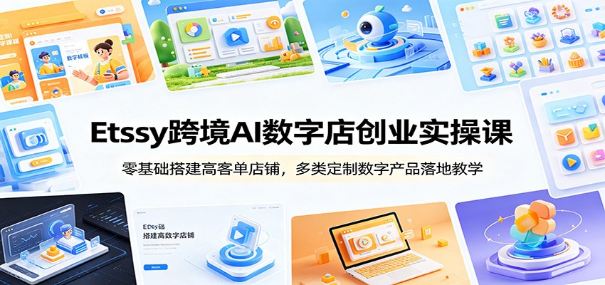 Etsy跨境AI数字店创业实操课:零基础搭建高客单店铺,多类定制数字产品落地教学-紫橙资源网