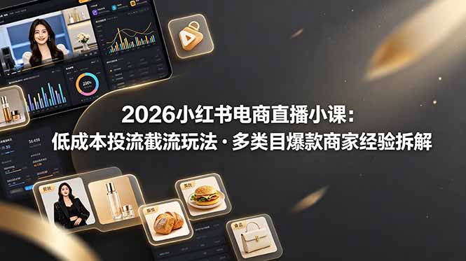 2026小红书电商直播小课，低成本投流截流玩法，多类目爆款商家经验完整拆解教学-紫橙资源网