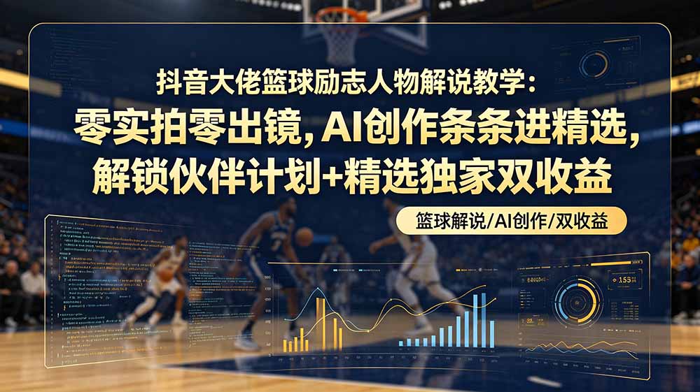 抖音大佬篮球励志人物解说教学：零实拍零出镜，AI创作条条进精选，解锁伙伴计划+精选独家双收益-紫橙资源网
