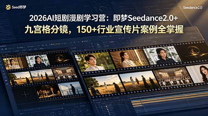 2026AI短剧漫剧学习营：即梦Seedance2.0+九宫格分镜，150+行业宣传片案例全掌握-紫橙资源网