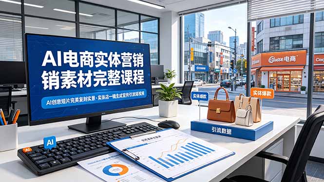 AI电商实体营销素材完整课程，AI创意短片完美复刻实景，实体店一键生成宣传引流短视频-紫橙资源网