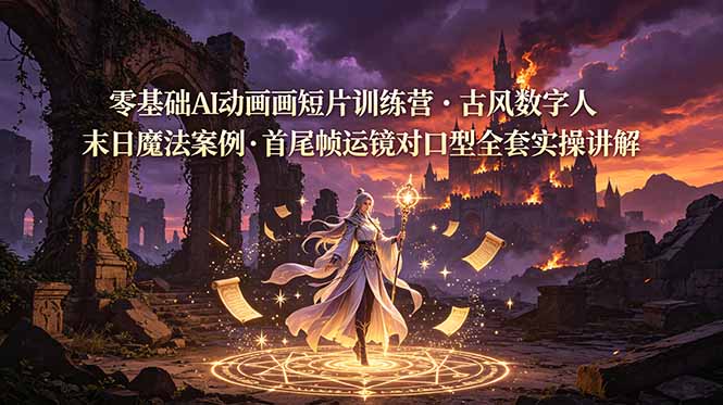 零基础AI动画短片训练营，古风数字人末日魔法案例，首尾帧运镜对口型全套实操讲解-紫橙资源网