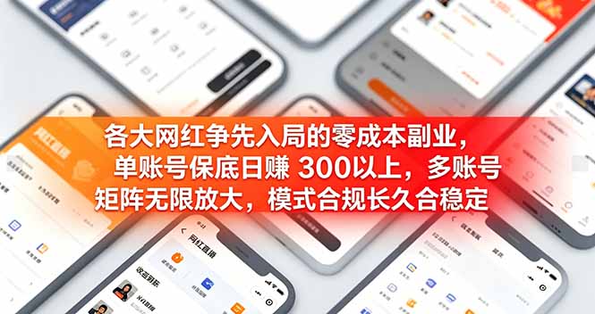 各大网红争先入局的零成本副业，单账号保底日赚 300 以上，多号矩阵可放大，模式合规长久稳定！-紫橙资源网