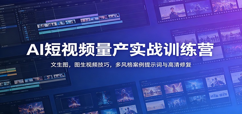 AI短视频量产实战训练营：文生图，图生视频技巧，多风格案例提示词与高清修复-紫橙资源网
