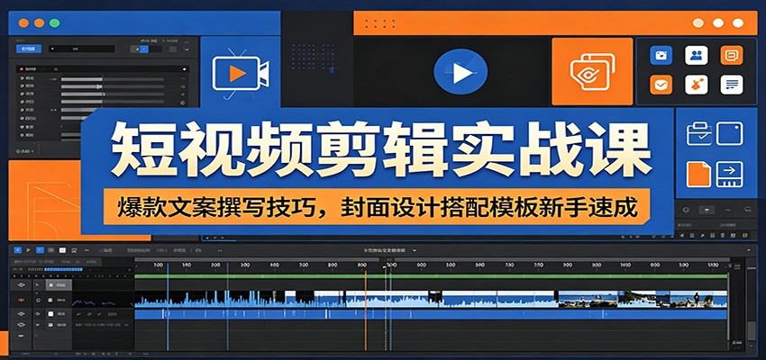 短视频剪辑实战课：爆款文案撰写技巧，封面设计搭配模板新手速成-紫橙资源网