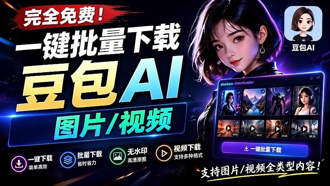 Github最新发布！一键批量下载豆包AI无水印图片/视频，简单易用，自动解析提示词，doubao-downloader-紫橙资源网