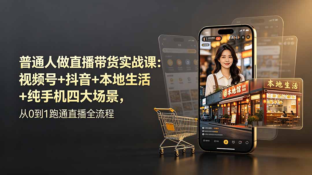 普通人做直播带货实战课：视频号+抖音+本地生活+纯手机四大场景，从0到1跑通直播全流程-紫橙资源网