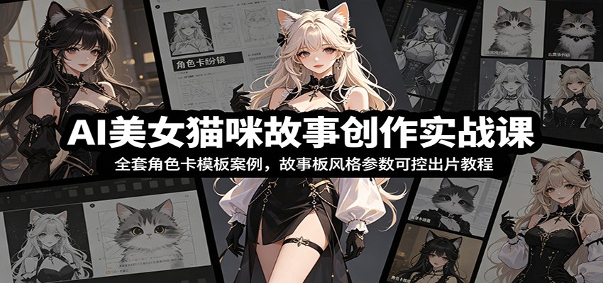 AI美女猫咪故事创作实战课：全套角色卡模板案例，故事板风格参数可控出片教程-紫橙资源网