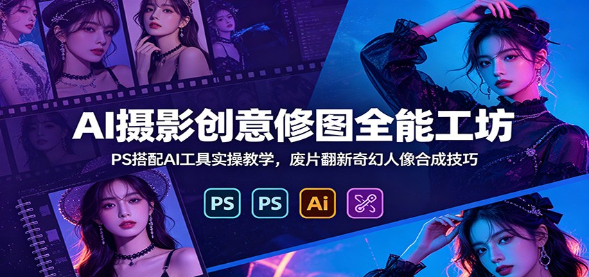 AI摄影创意修图全能工坊：PS搭配AI工具实操教学，废片翻新奇幻人像合成技巧-紫橙资源网