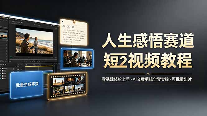 人生感悟赛道短视频教程，零基础轻松上手，AI文案剪辑全套实操可批量出片-紫橙资源网