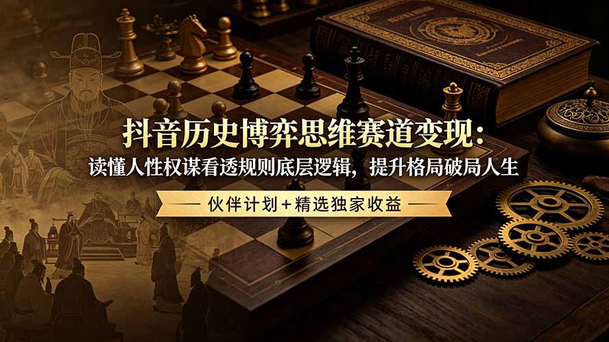 抖音历史博弈思维赛道变现：读懂人性权谋看透规则底层逻辑，提升格局破局人生，伙伴计划+精选独家收益-紫橙资源网