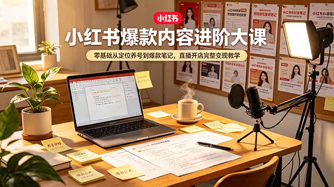 小红书爆款内容进阶大课，零基础从定位养号到爆款笔记，直播开店完整变现教学-紫橙资源网