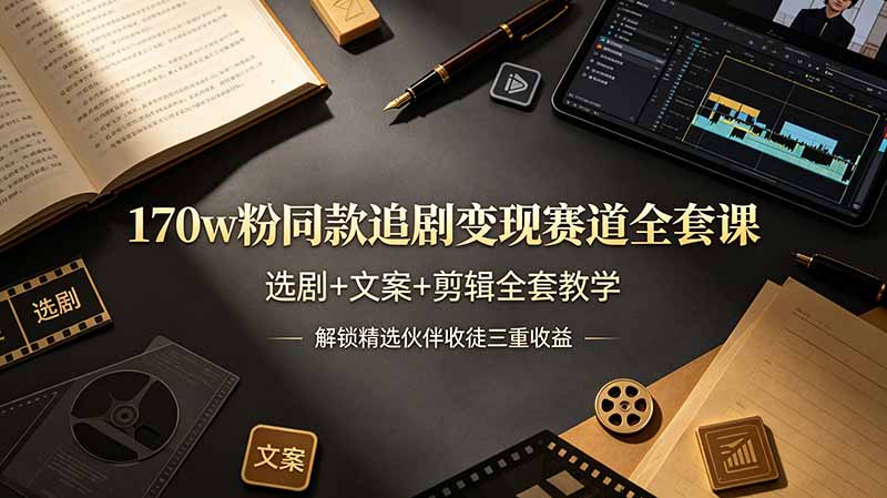 170w粉博主同款追剧变现赛道全套课，选剧+文案+剪辑全套教学，解锁精选伙伴收徒三重收益-紫橙资源网