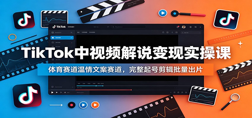 TikTok中视频解说变现实操课：体育赛道温情文案赛道，完整起号剪辑批量出片-紫橙资源网